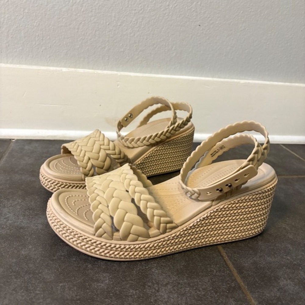 Crocs Sandals Brooklyn Ankle Wedge‎ Heel Strappy Braided Women's Size 11 Casual